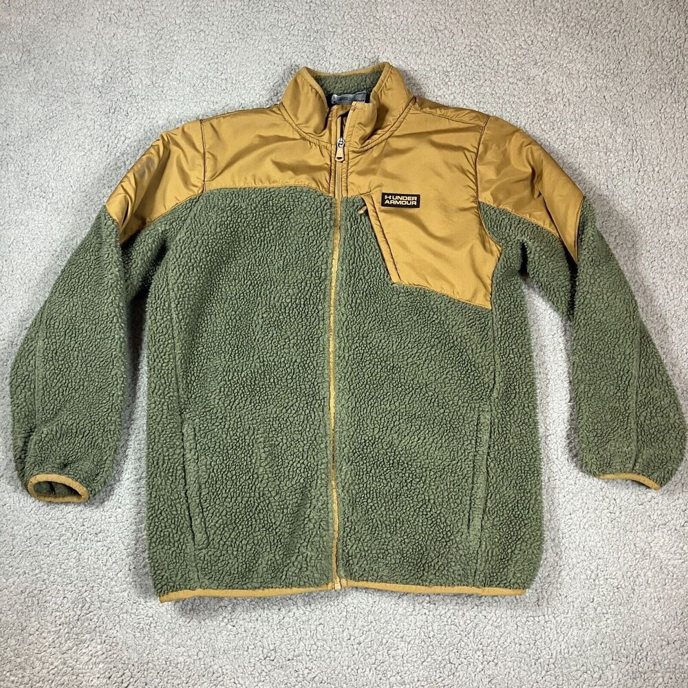Under Armour Boys‎ Storm Tanuk Sherpa Jacket Size Medium Mustard and Olive Green